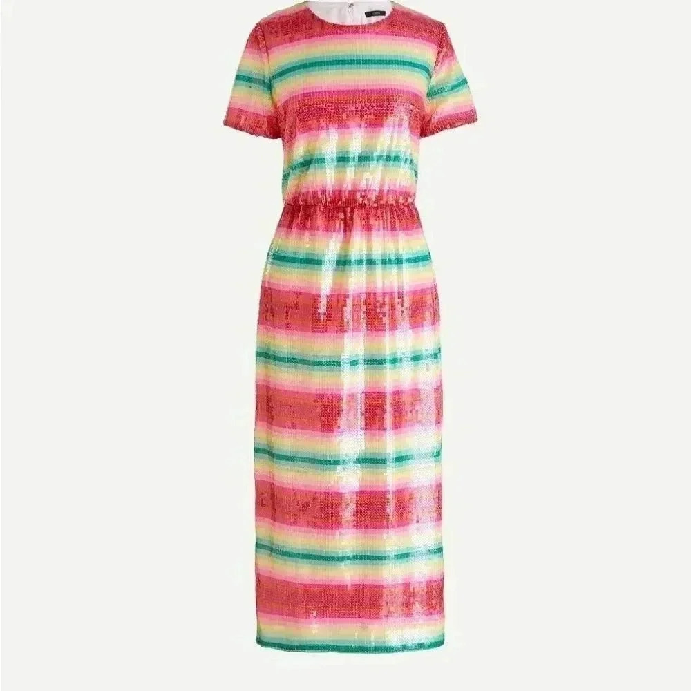 {J. Crew} NWT: Watermelon Stripe Sequin Maxi Dress - Picture 3 of 16